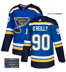 Mens Adidas St Louis Blues 90 Ryan OReilly Authentic Royal Blue Fashion Gold NHL Jerse