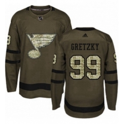 Mens Adidas St Louis Blues 99 Wayne Gretzky Authentic Green Salute to Service NHL Jersey 