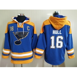 Men's St. Louis Blues #16 Brett Hull Blue Ageless Must-Have Lace-Up Pullover Hoodie