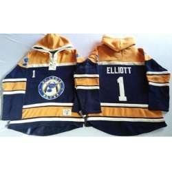 St. Louis Blues 1 Brian Elliott Navy Blue Gold Sawyer Hooded Sweatshirt Stitched Jersey
