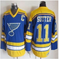 St Louis Blues #11 Brian Sutter Light Blue Yellow CCM Throwback Stitched NHL Jersey