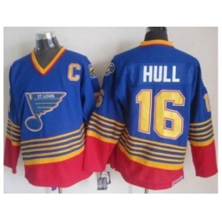 St. Louis Blues #16 Brett Hull Light Blue Red CCM Throwback Stitched NHL Jersey