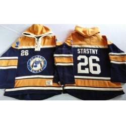 St. Louis Blues 26 Paul Stastny Navy Blue Gold Sawyer Hooded Sweatshirt Stitched Jersey