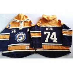 St. Louis Blues 74 T.J Oshie Navy Blue Gold Sawyer Hooded Sweatshirt Stitched Jersey