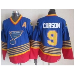 St. Louis Blues #9 Shayne Corson Light Blue Red CCM Throwback Stitched NHL Jersey