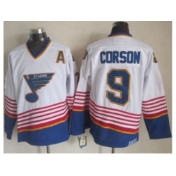 St. Louis Blues #9 Shayne Corson White Light Blue CCM Throwback Stitched NHL Jersey