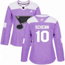 Womens Adidas St Louis Blues 10 Brayden Schenn Authentic Purple Fights Cancer Practice NHL Jersey 