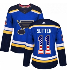 Womens Adidas St Louis Blues 11 Brian Sutter Authentic Blue USA Flag Fashion NHL Jersey 
