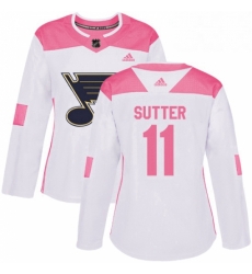 Womens Adidas St Louis Blues 11 Brian Sutter Authentic WhitePink Fashion NHL Jersey 