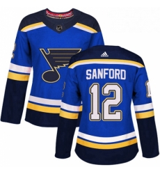 Womens Adidas St Louis Blues 12 Zach Sanford Authentic Royal Blue Home NHL Jersey 