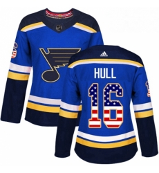 Womens Adidas St Louis Blues 16 Brett Hull Authentic Blue USA Flag Fashion NHL Jersey 