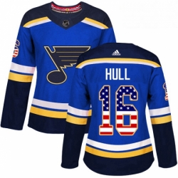 Womens Adidas St Louis Blues 16 Brett Hull Authentic Blue USA Flag Fashion NHL Jersey 