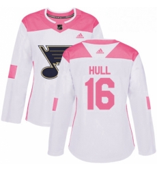 Womens Adidas St Louis Blues 16 Brett Hull Authentic WhitePink Fashion NHL Jersey 