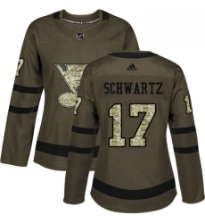 Womens Adidas St Louis Blues 17 Jaden Schwartz Authentic Green Salute to Service NHL Jersey 