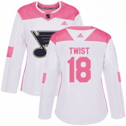 Womens Adidas St Louis Blues 18 Tony Twist Authentic WhitePink Fashion NHL Jersey 