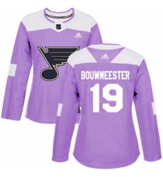 Womens Adidas St Louis Blues 19 Jay Bouwmeester Authentic Purple Fights Cancer Practice NHL Jersey 