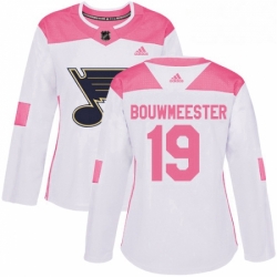 Womens Adidas St Louis Blues 19 Jay Bouwmeester Authentic WhitePink Fashion NHL Jersey 