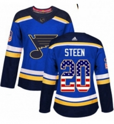 Womens Adidas St Louis Blues 20 Alexander Steen Authentic Blue USA Flag Fashion NHL Jersey 