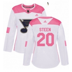 Womens Adidas St Louis Blues 20 Alexander Steen Authentic WhitePink Fashion NHL Jersey 