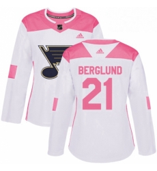 Womens Adidas St Louis Blues 21 Patrik Berglund Authentic WhitePink Fashion NHL Jersey 