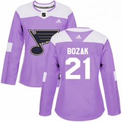 Womens Adidas St Louis Blues 21 Tyler Bozak Authentic Purple Fights Cancer Practice NHL Jersey 