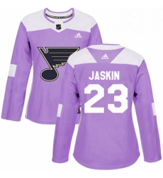 Womens Adidas St Louis Blues 23 Dmitrij Jaskin Authentic Purple Fights Cancer Practice NHL Jersey 