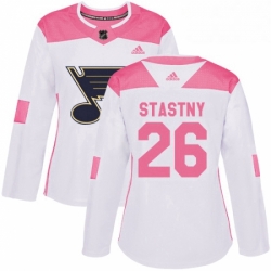 Womens Adidas St Louis Blues 26 Paul Stastny Authentic WhitePink Fashion NHL Jersey 