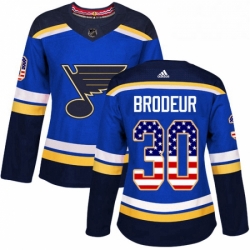 Womens Adidas St Louis Blues 30 Martin Brodeur Authentic Blue USA Flag Fashion NHL Jersey 
