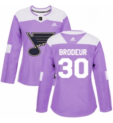 Womens Adidas St Louis Blues 30 Martin Brodeur Authentic Purple Fights Cancer Practice NHL Jersey 