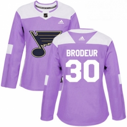 Womens Adidas St Louis Blues 30 Martin Brodeur Authentic Purple Fights Cancer Practice NHL Jersey 