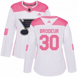 Womens Adidas St Louis Blues 30 Martin Brodeur Authentic WhitePink Fashion NHL Jersey 