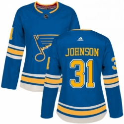 Womens Adidas St Louis Blues 31 Chad Johnson Authentic Navy Blue Alternate NHL Jersey 