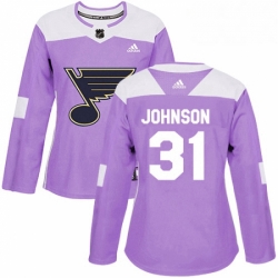 Womens Adidas St Louis Blues 31 Chad Johnson Authentic Purple Fights Cancer Practice NHL Jersey 