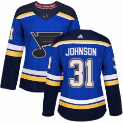 Womens Adidas St Louis Blues 31 Chad Johnson Authentic Royal Blue Home NHL Jersey 