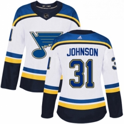 Womens Adidas St Louis Blues 31 Chad Johnson Authentic White Away NHL Jersey 