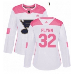 Womens Adidas St Louis Blues 32 Brian Flynn Authentic White Pink Fashion NHL Jersey 