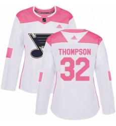 Womens Adidas St Louis Blues 32 Tage Thompson Authentic WhitePink Fashion NHL Jersey 