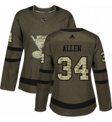 Womens Adidas St Louis Blues 34 Jake Allen Authentic Green Salute to Service NHL Jersey 
