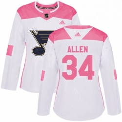 Womens Adidas St Louis Blues 34 Jake Allen Authentic WhitePink Fashion NHL Jersey 