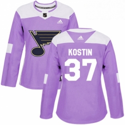Womens Adidas St Louis Blues 37 Klim Kostin Authentic Purple Fights Cancer Practice NHL Jersey 