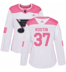 Womens Adidas St Louis Blues 37 Klim Kostin Authentic WhitePink Fashion NHL Jersey 