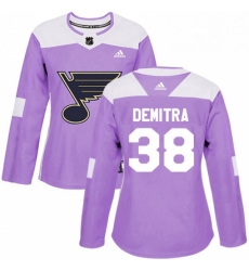 Womens Adidas St Louis Blues 38 Pavol Demitra Authentic Purple Fights Cancer Practice NHL Jersey 