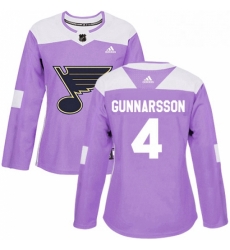 Womens Adidas St Louis Blues 4 Carl Gunnarsson Authentic Purple Fights Cancer Practice NHL Jersey 