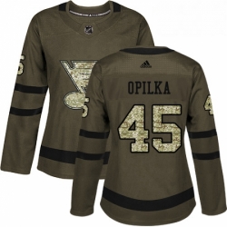 Womens Adidas St Louis Blues 45 Luke Opilka Authentic Green Salute to Service NHL Jersey 