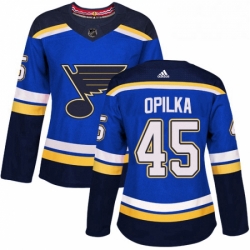 Womens Adidas St Louis Blues 45 Luke Opilka Authentic Royal Blue Home NHL Jersey 