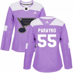 Womens Adidas St Louis Blues 55 Colton Parayko Authentic Purple Fights Cancer Practice NHL Jersey 