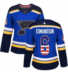 Womens Adidas St Louis Blues 6 Joel Edmundson Authentic Blue USA Flag Fashion NHL Jersey 