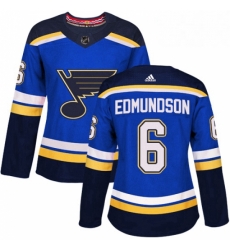 Womens Adidas St Louis Blues 6 Joel Edmundson Authentic Royal Blue Home NHL Jersey 
