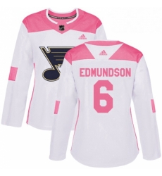 Womens Adidas St Louis Blues 6 Joel Edmundson Authentic WhitePink Fashion NHL Jersey 