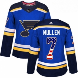 Womens Adidas St Louis Blues 7 Joe Mullen Authentic Blue USA Flag Fashion NHL Jersey 